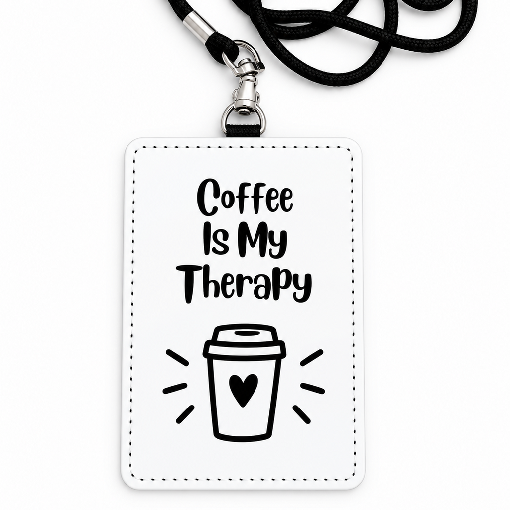 Coffee Is My Therapy Funny ID Badge Holder & Lanyard | Coworker Gift