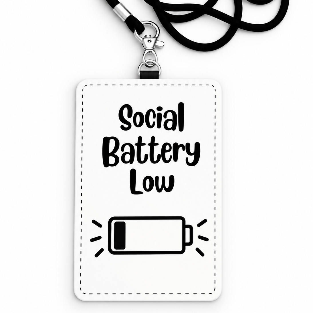 Social Battery Low Funny ID Badge Holder & Lanyard | Coworker Gift